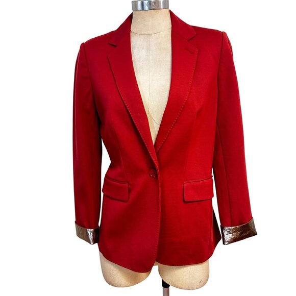 Womens Rust Red Blazer With Metallic Cuff Detail Size 8 White House Black Market - Picture 1 of 5